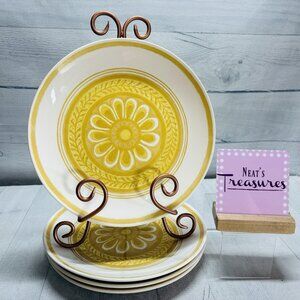 1950s Royal China Cavalier CASABLANCA Yellow Floral Ironstone Dinner Plate Set 4